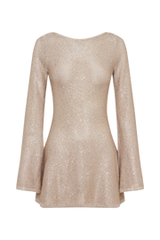 Zahra Open Back Mini Sequin Knit Dress - Taupe