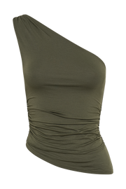 Sarah One Shoulder Modal Asymmetric Top - Military Olive