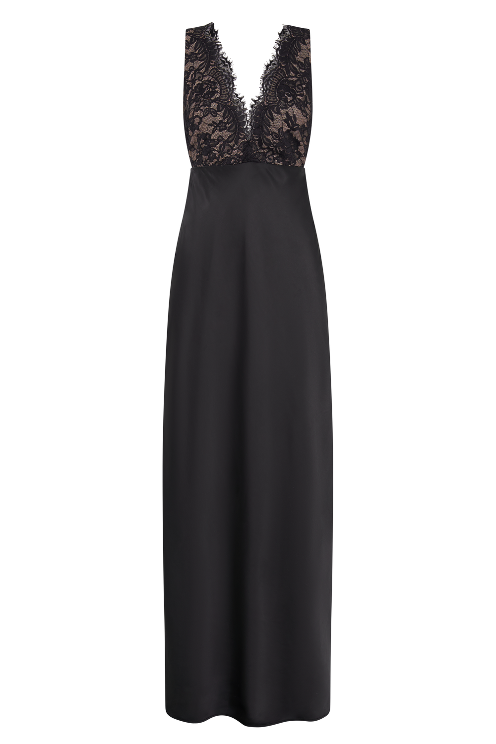 Ricci Satin And Lace Maxi Dress - Black