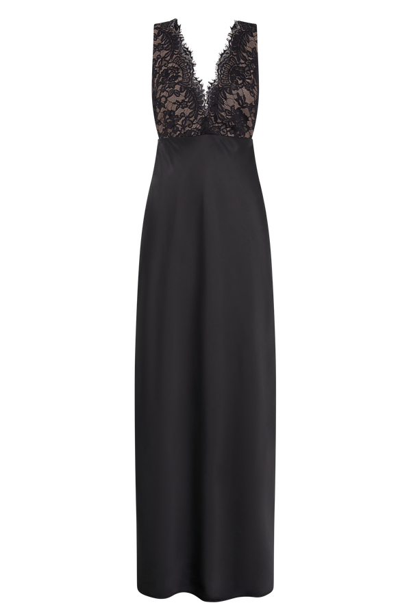 Ricci Satin And Lace Maxi Dress - Black