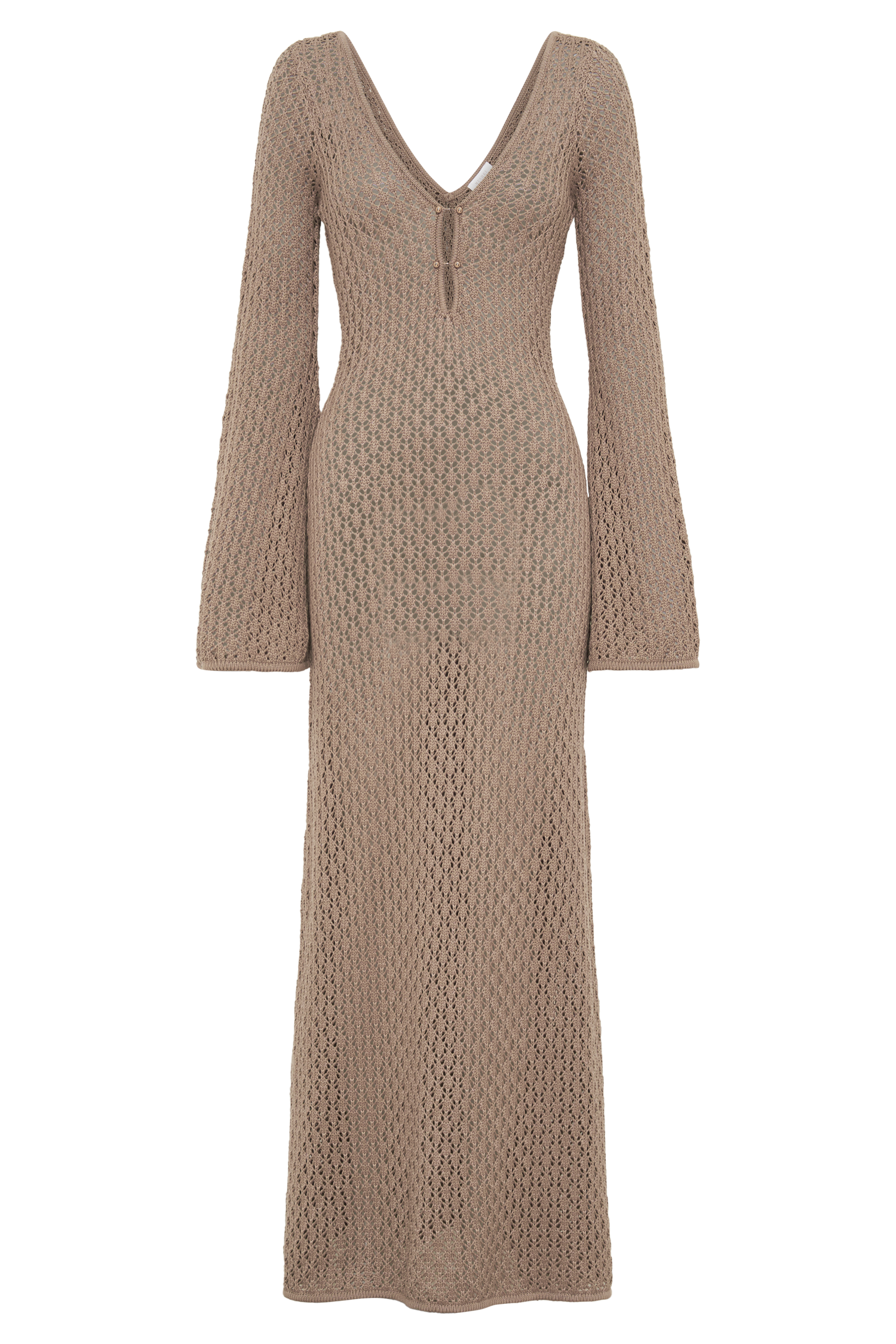 Kayleigh Crochet Fishtail Flare Sleeve Maxi Dress - Taupe #7