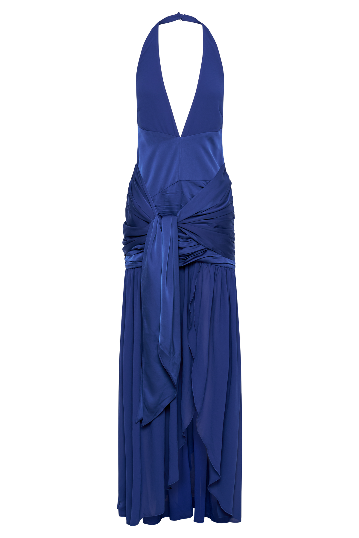 Graziana Satin Chiffon Plunge Maxi Dress - Cobalt Blue #11