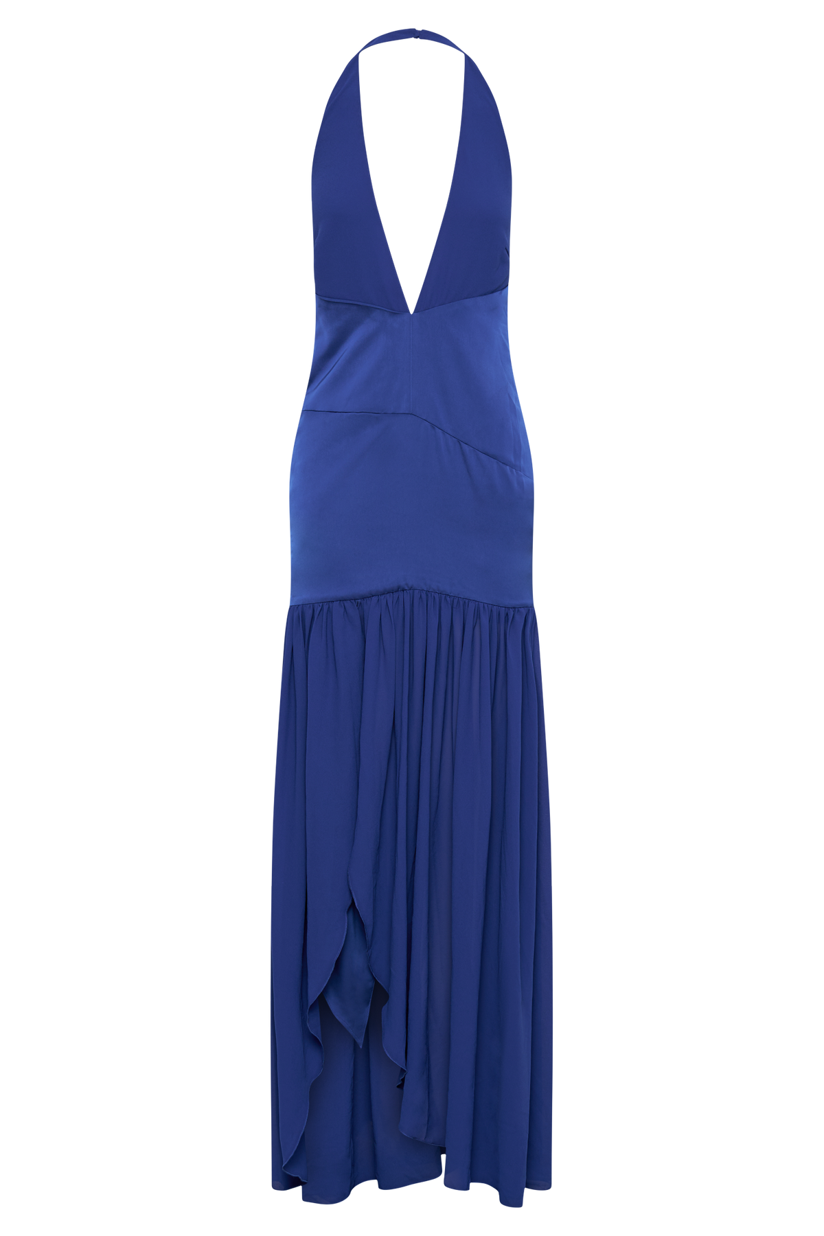Graziana Satin Chiffon Plunge Maxi Dress - Cobalt Blue