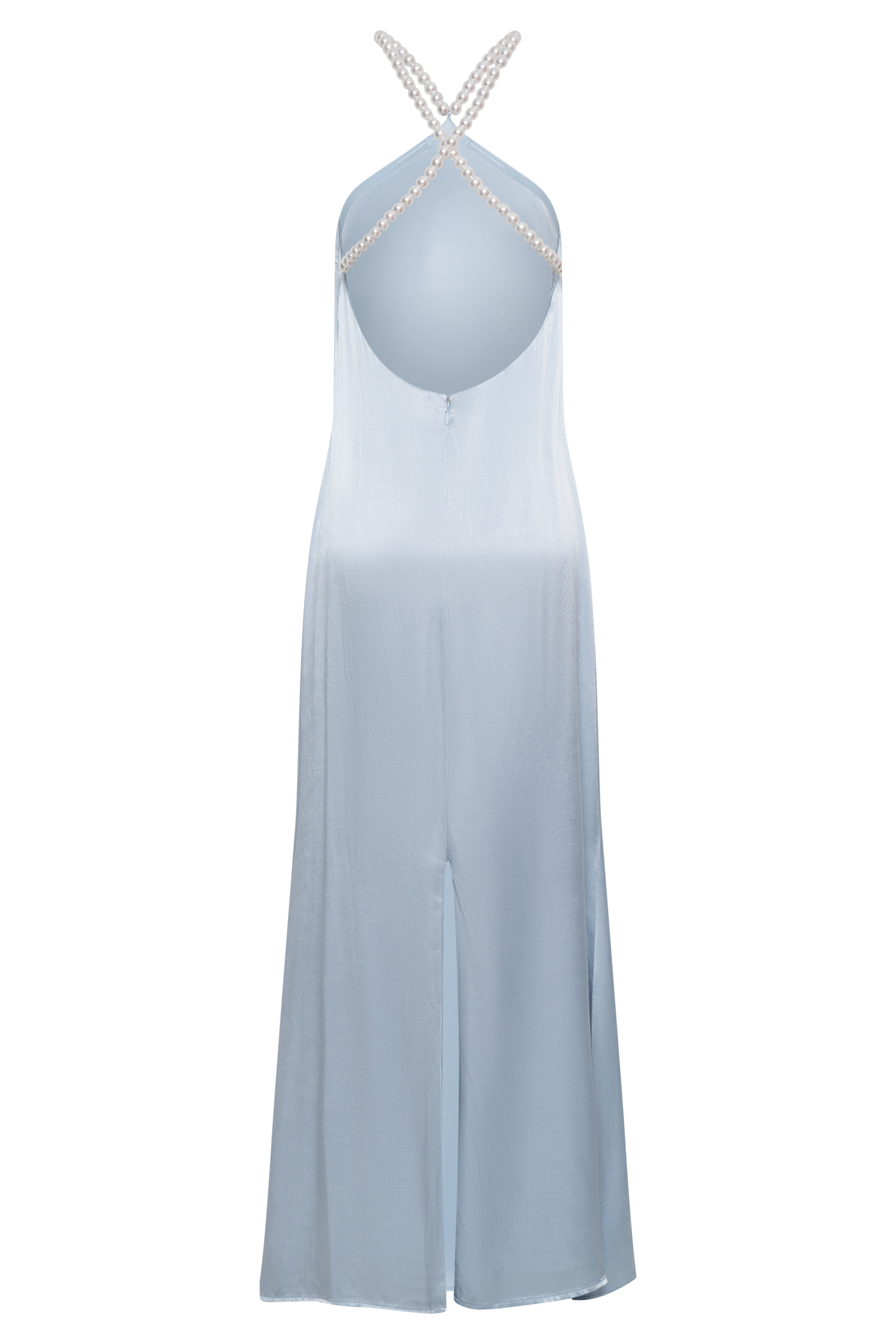 Blanche Satin Pearl Halter Maxi Dress - Cornflower Blue #9