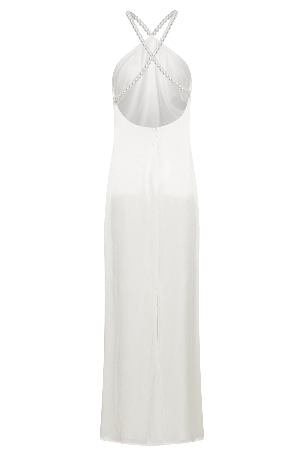 Blanche Satin Pearl Halter Maxi Dress - White #9