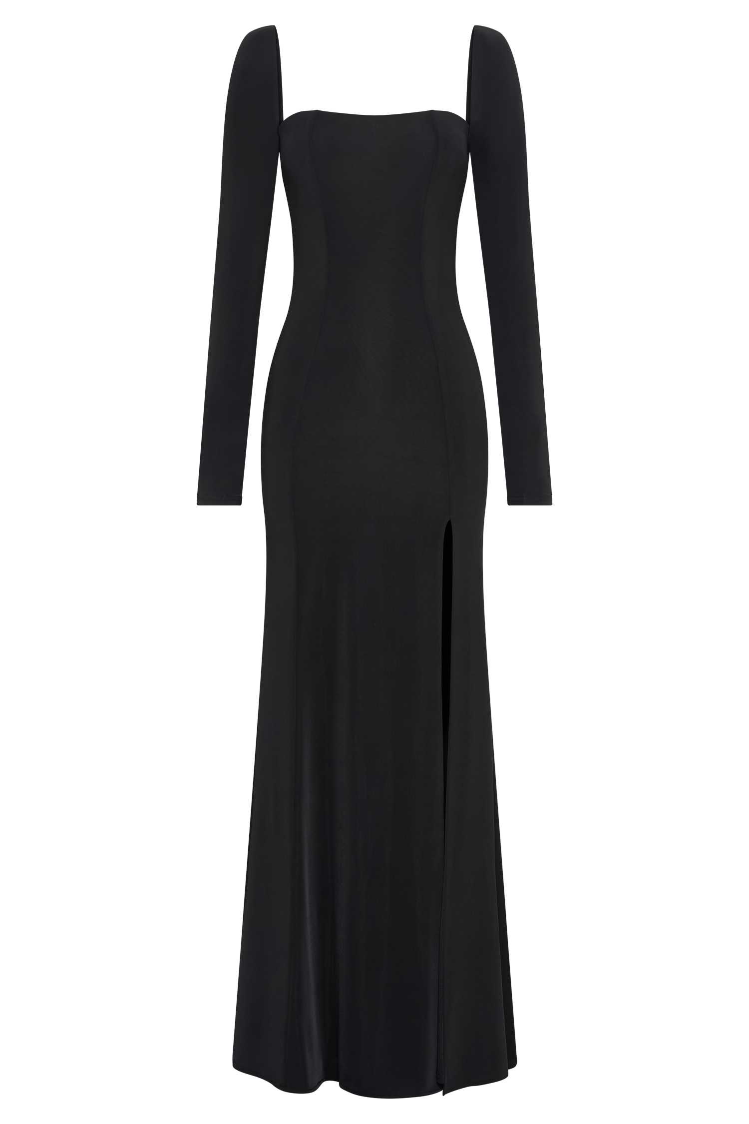 Desirie Slinky Long Sleeve Maxi Dress With Split - Black #8