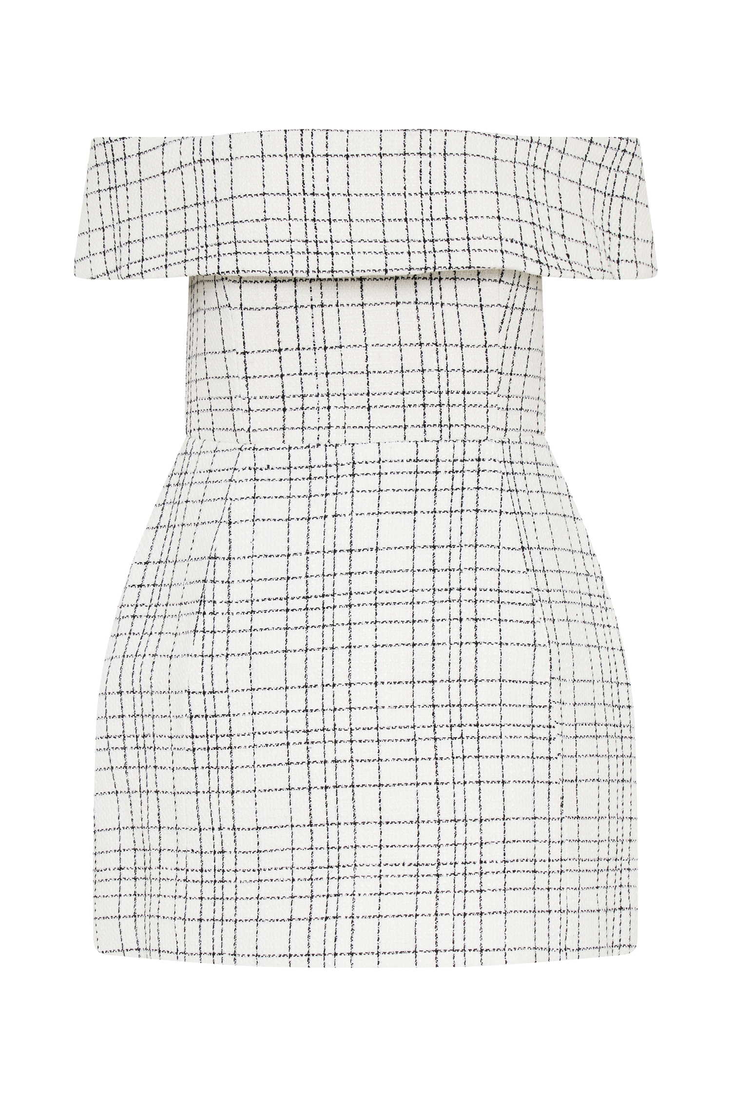 tweed off the shoulder dress Helena Tweed Off Shoulder Mini Dress - White Check