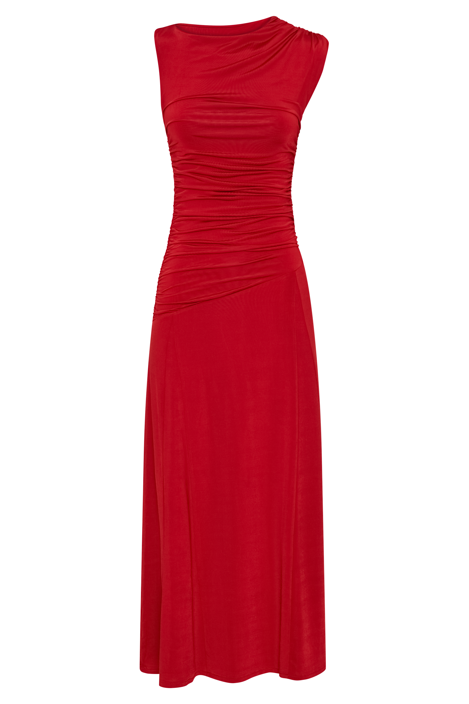 Navanna Asymmetric Slinky Midi Dress Red MESHKI