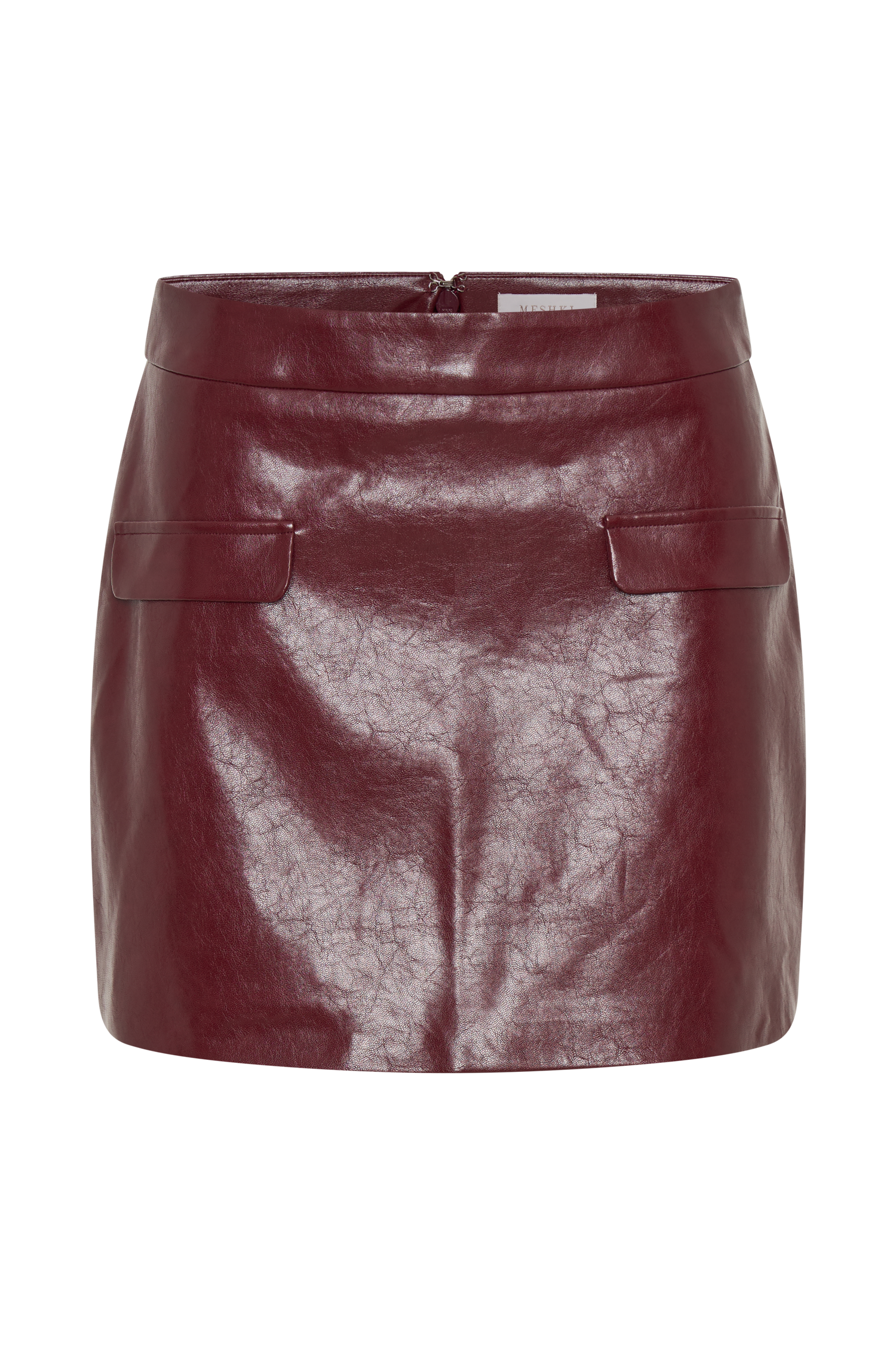 Coralia Faux Leather Bubble Mini Skirt Cherry Red MESHKI