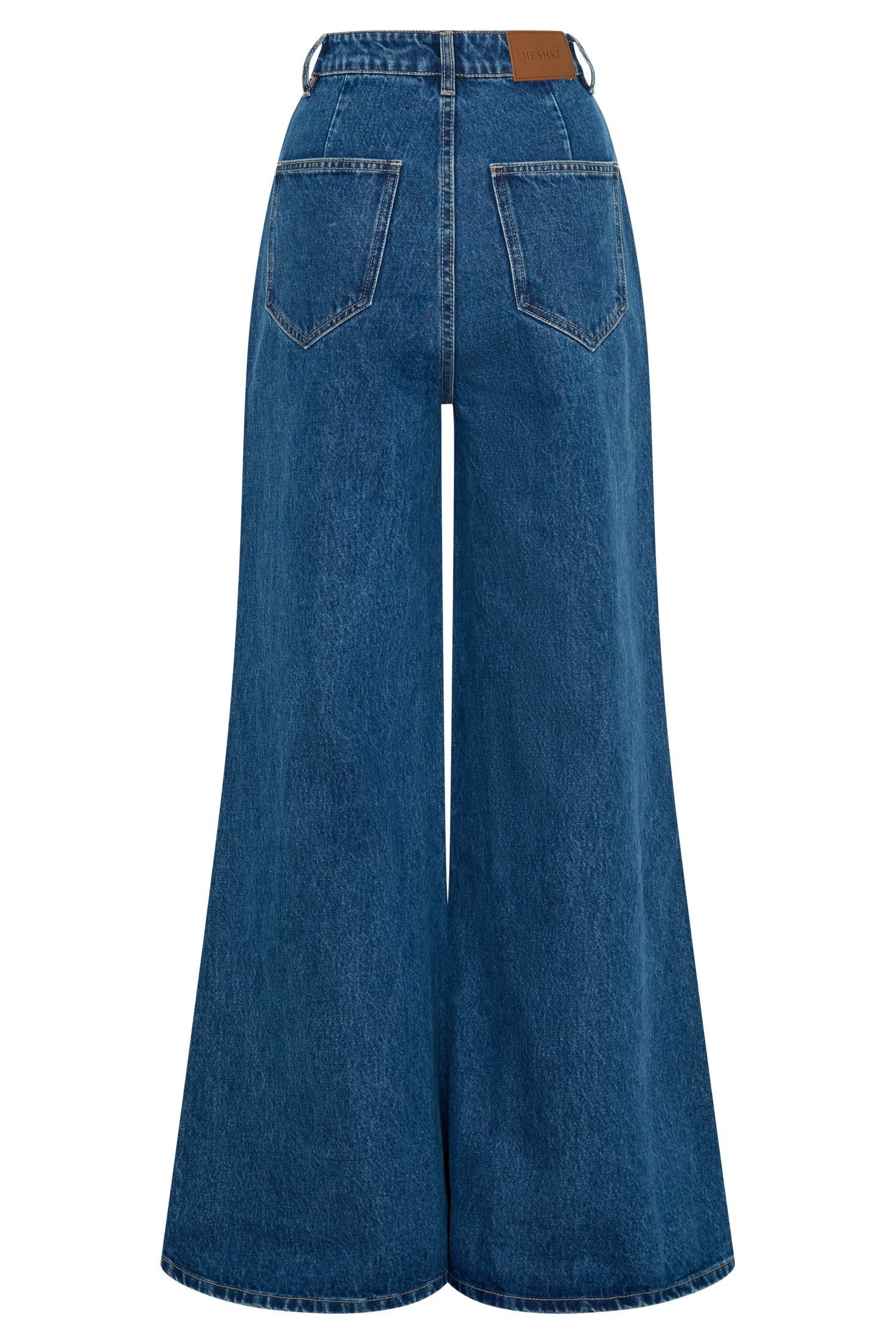 Jen Wide Leg Flare Denim Jeans Dark Blue MESHKI