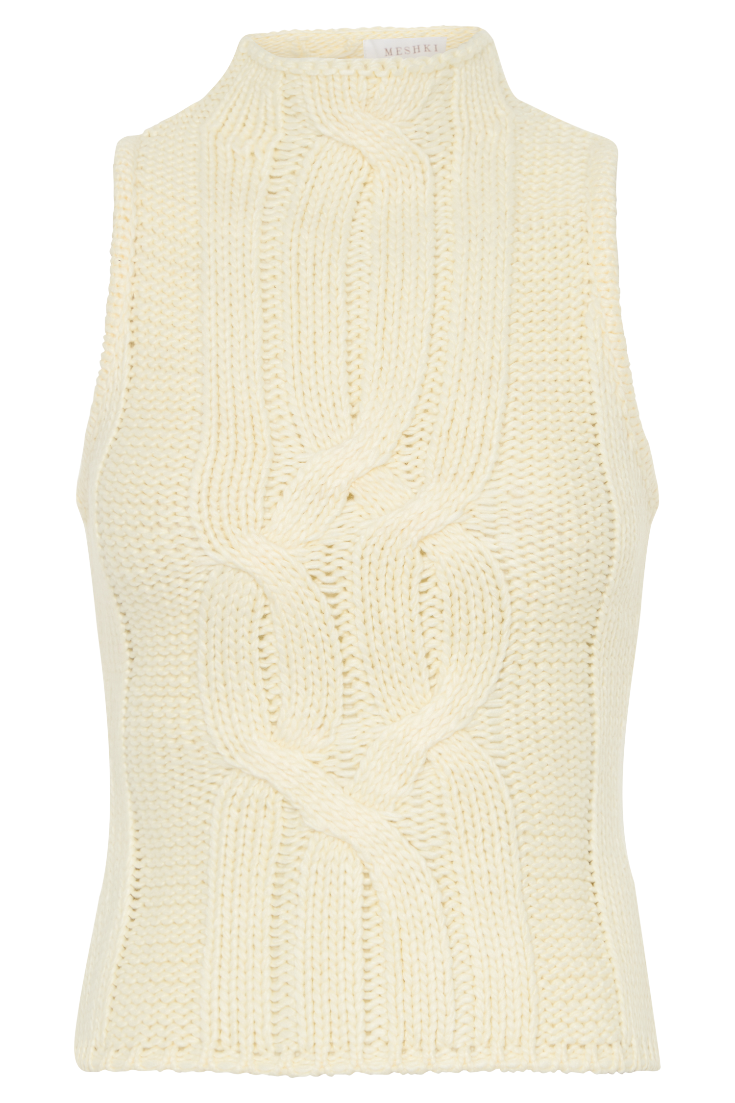 Roberta High Neck Cable Knit Top - Ivory | MESHKI