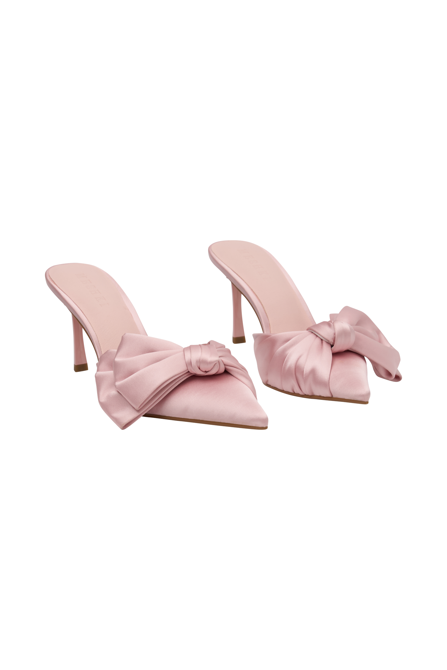 Elena Pointed Satin Bow Heel Pastel Pink MESHKI