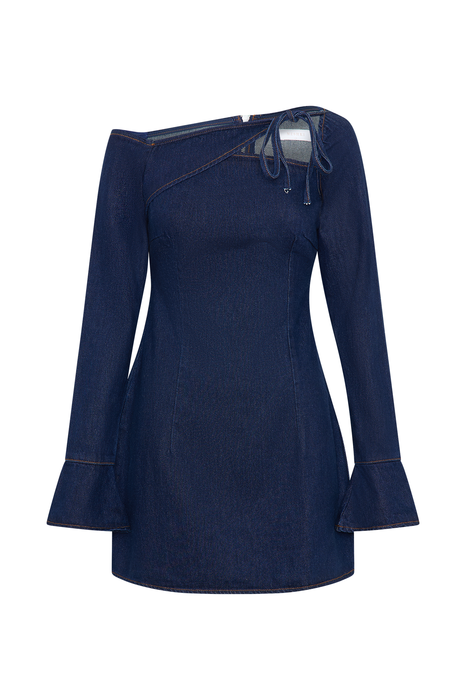 Cece Denim Mini Dress With Ties Indigo Blue MESHKI