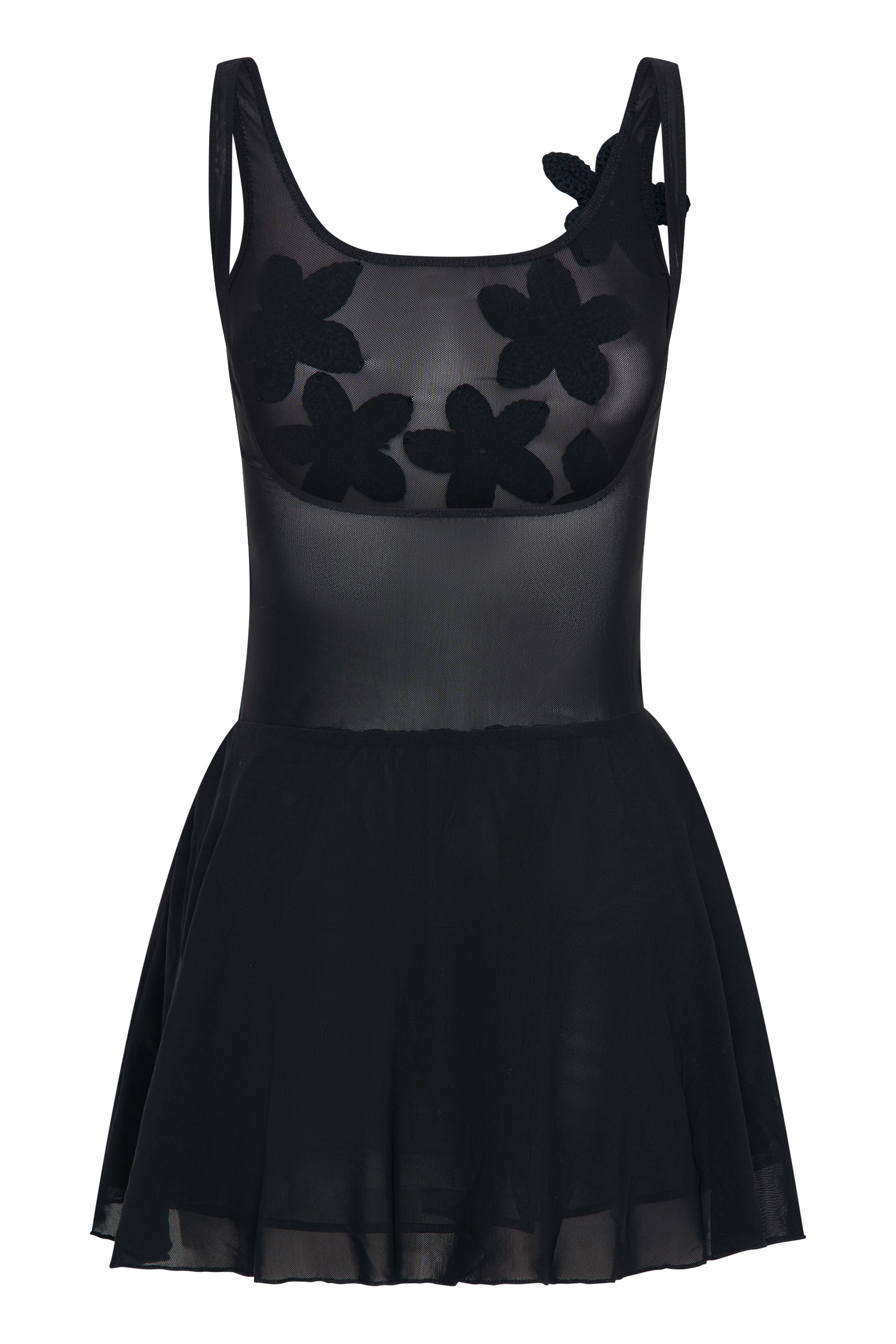 Melanie Mesh Mini Dress With Flowers - Black | MESHKI