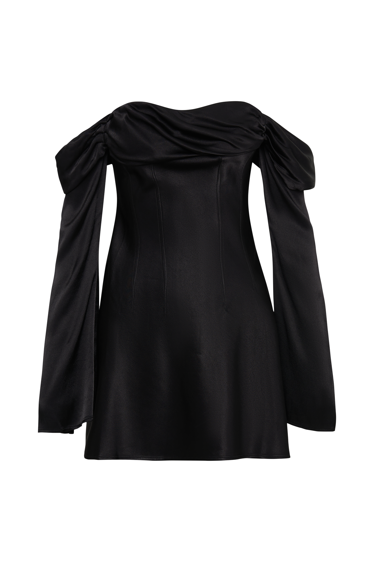Giselle Off Shoulder Satin Mini Dress - Black #7