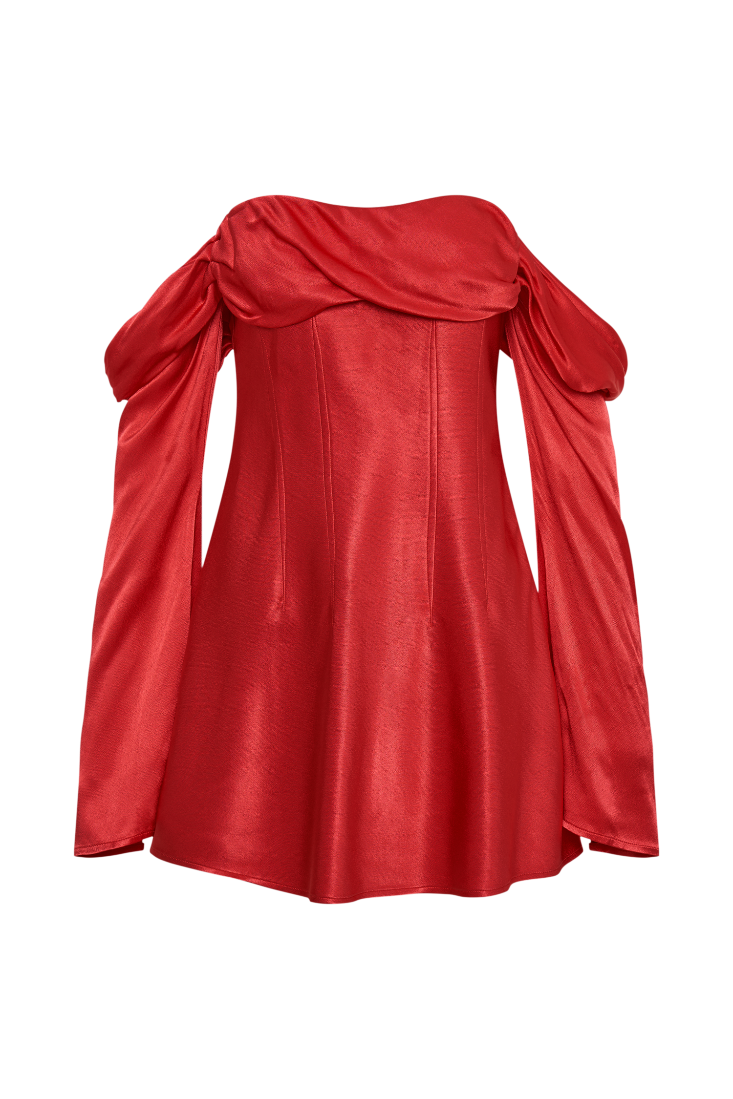Giselle Off Shoulder Satin Mini Dress - Red #7