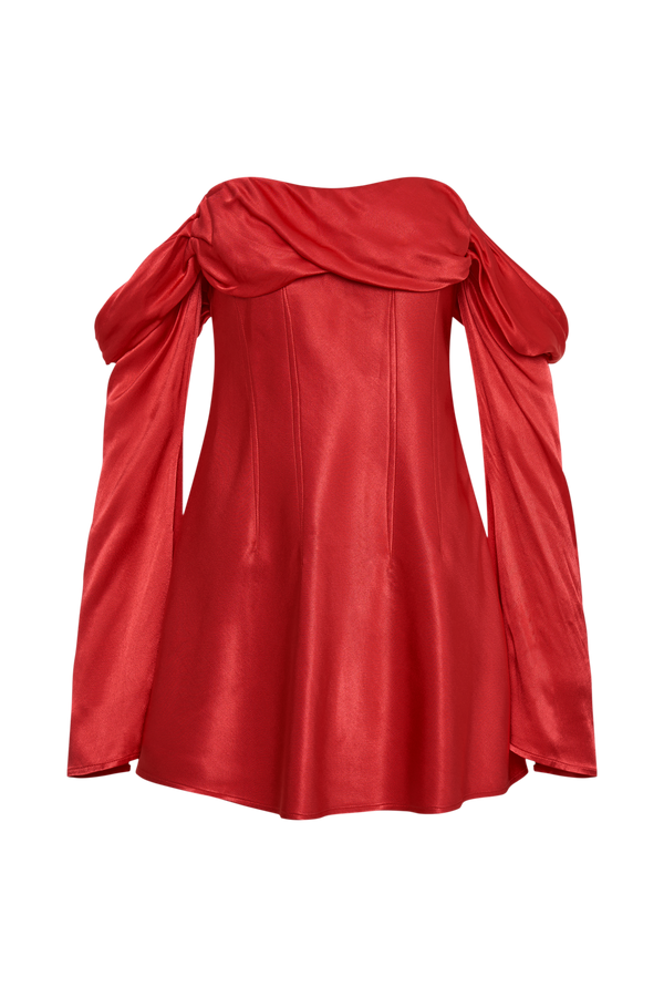 Giselle Off Shoulder Satin Mini Dress - Red