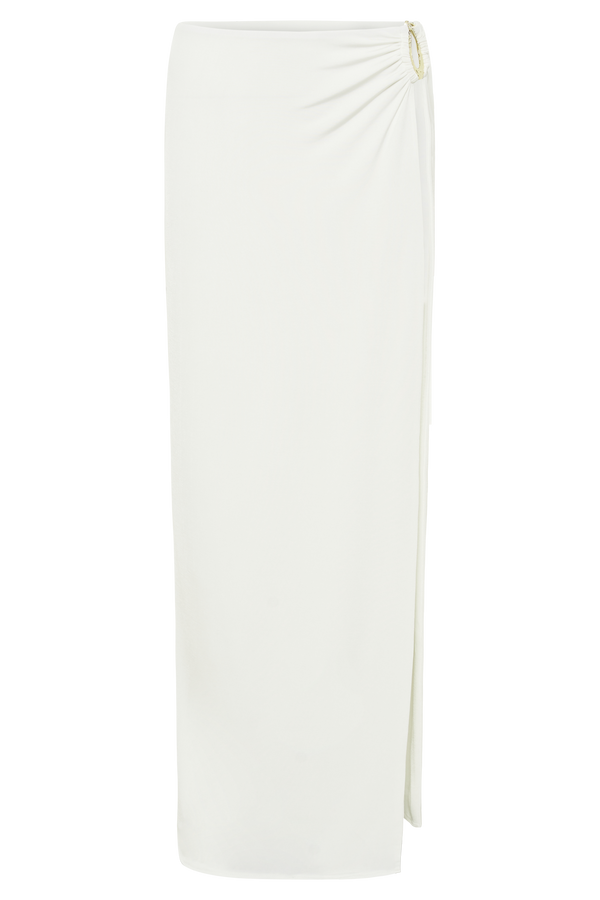 Suri Slinky Maxi Skirt With Gold Hardware - White