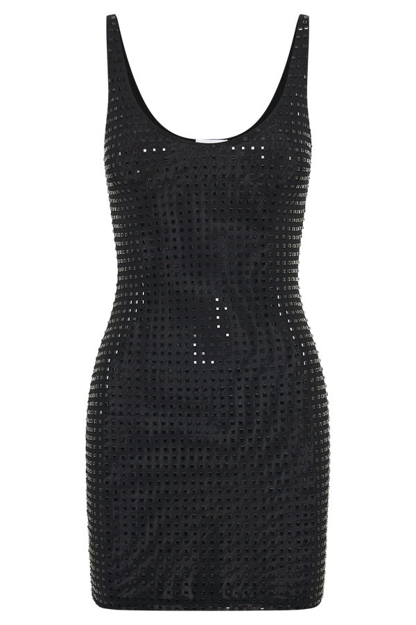 Presley Square Diamante Mini Dress - Black