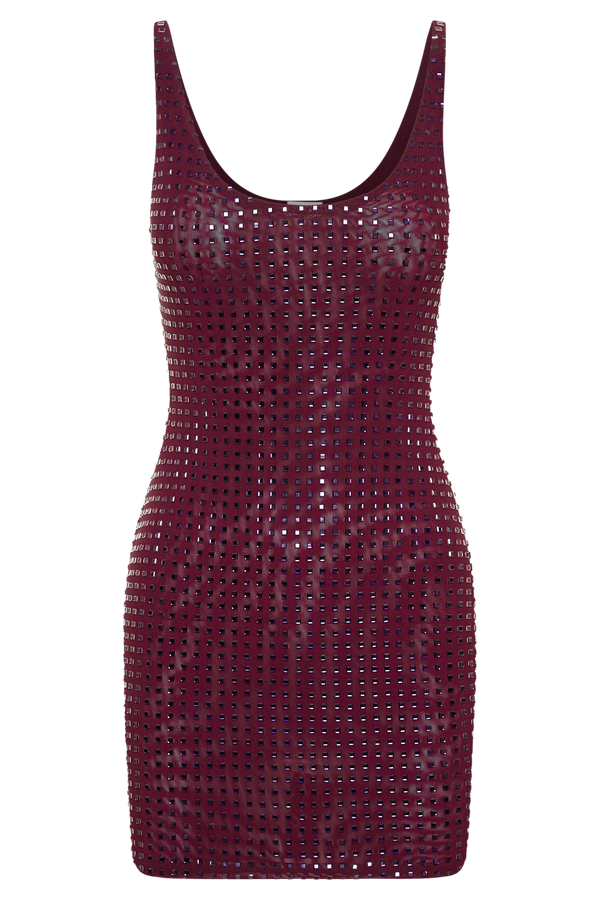 Presley Square Diamante Mini Dress - Berry