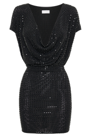 Seona Square Diamante Mini Dress - Black