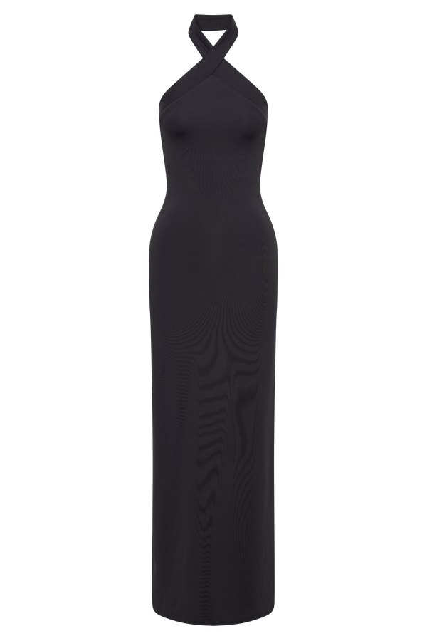 Kimberley Recycled Nylon Halter Maxi Dress - Black