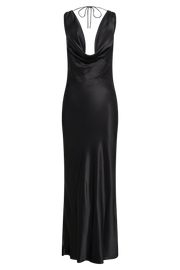 Angelique Satin Cowl Back Maxi Dress - Black