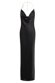 Melissa Satin Cowl Front Maxi Dress - Black