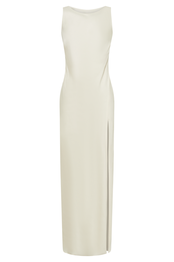 Gemima Satin Maxi Dress With Split - Ivory