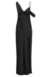 Soleil Satin Off Shoulder Maxi Dress - Black