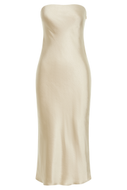 Tyler Strapless Satin Midi Dress - Gold