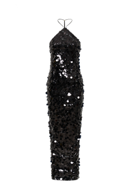April Sequin Halter Maxi Dress - Black