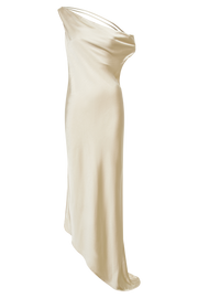 Yvette Slip Maxi Dress With Asymmetrical Hem - Gold