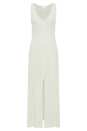 Antonia Buttoned Knit Maxi Dress - White