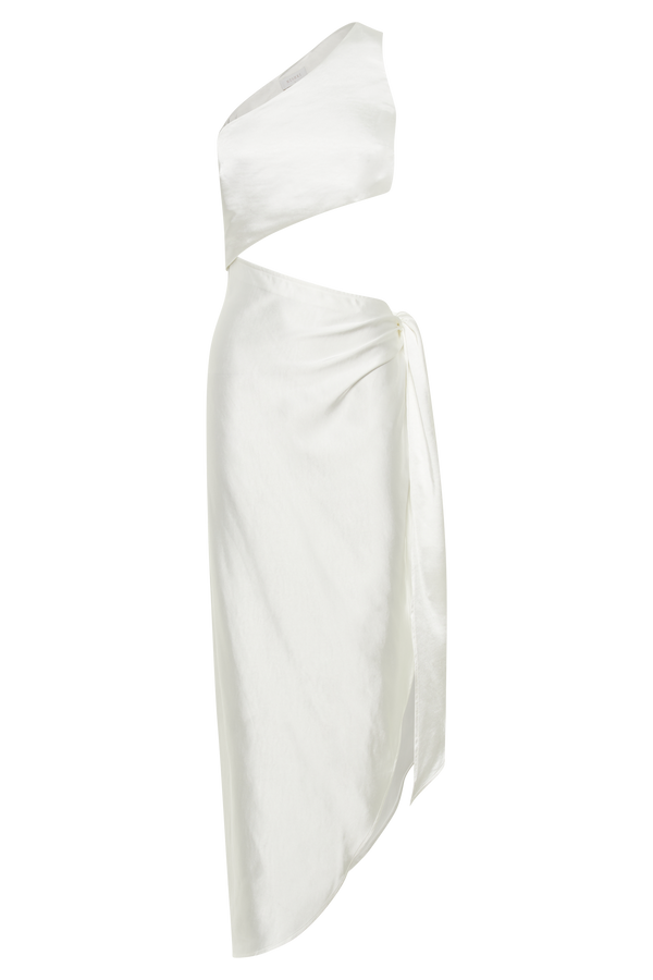 Navarah One Shoulder Midi Dress - White