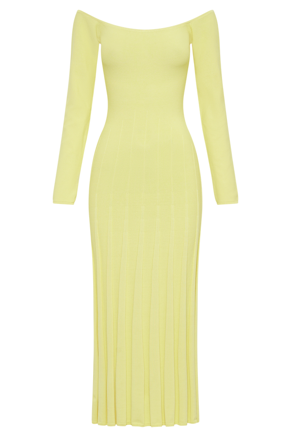 Emmeline Long Sleeve Rib Knit Midi Dress - Lemon