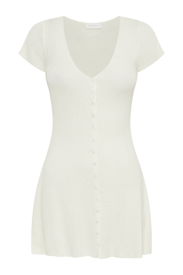 Paula Buttoned Knit Mini Dress - White