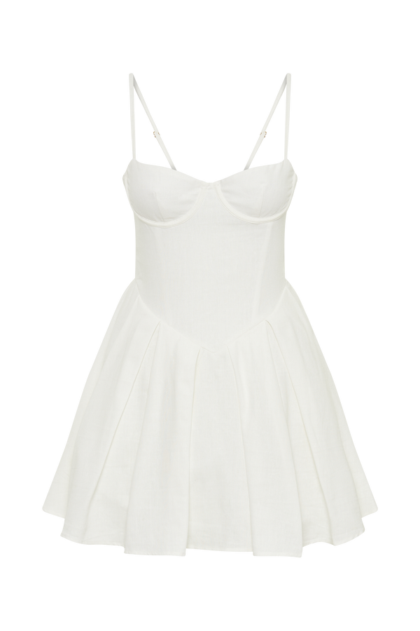 Dorinda Pleated Linen Mini Dress - White