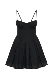 Dorinda Pleated Linen Mini Dress - Black