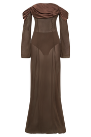Ivanna Off Shoulder Chiffon Maxi Dress - Mocha