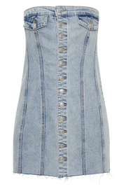 Tiani Buttoned Denim Mini Dress - Light Blue