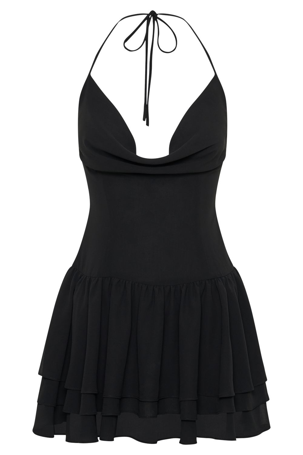 Uma Ruffle Halter Mini Dress - Black