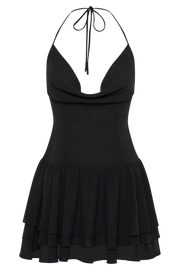Uma Ruffle Halter Mini Dress - Black