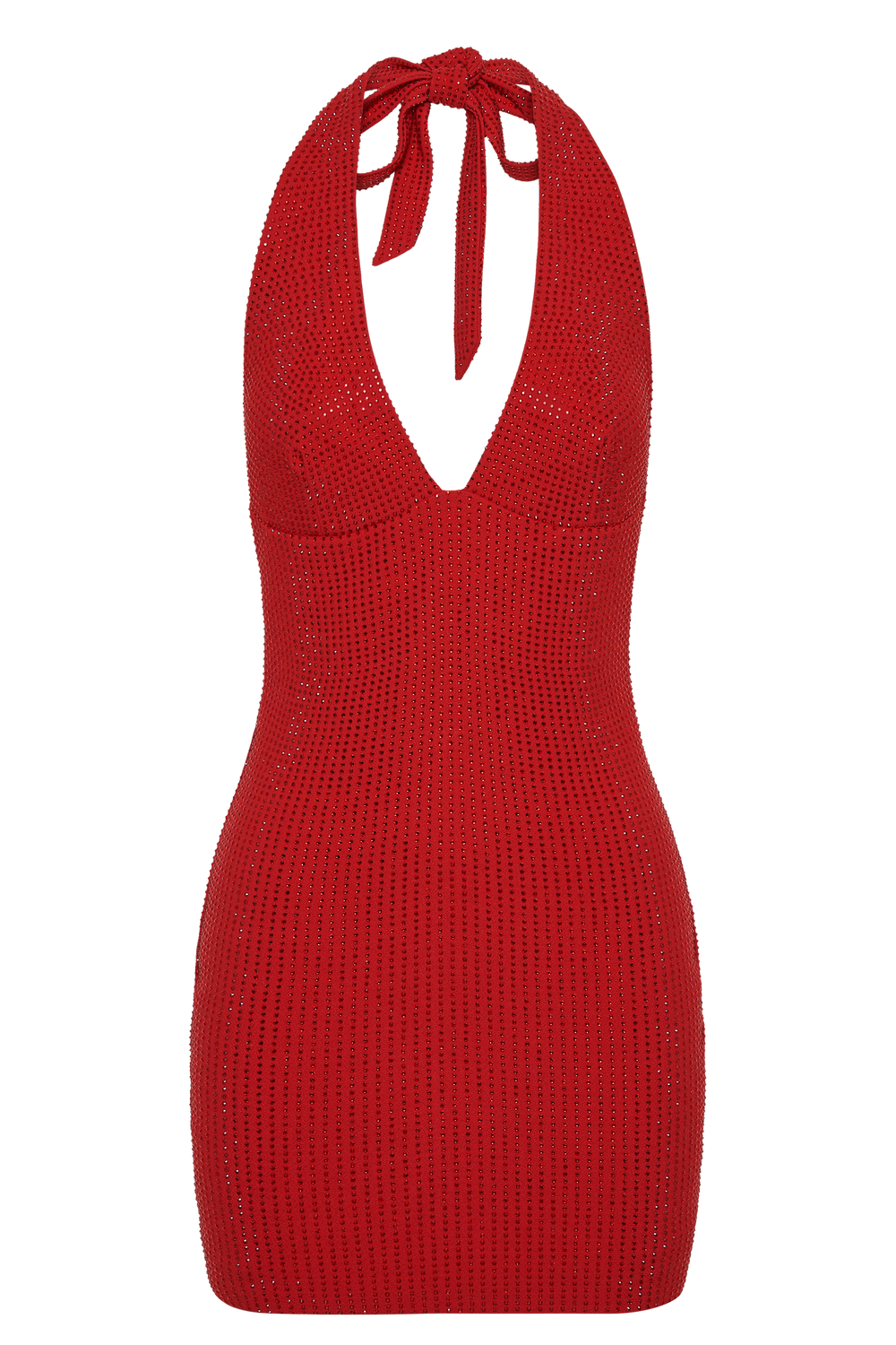 Seina Diamante Halter Mini Dress - Vermilion Red
