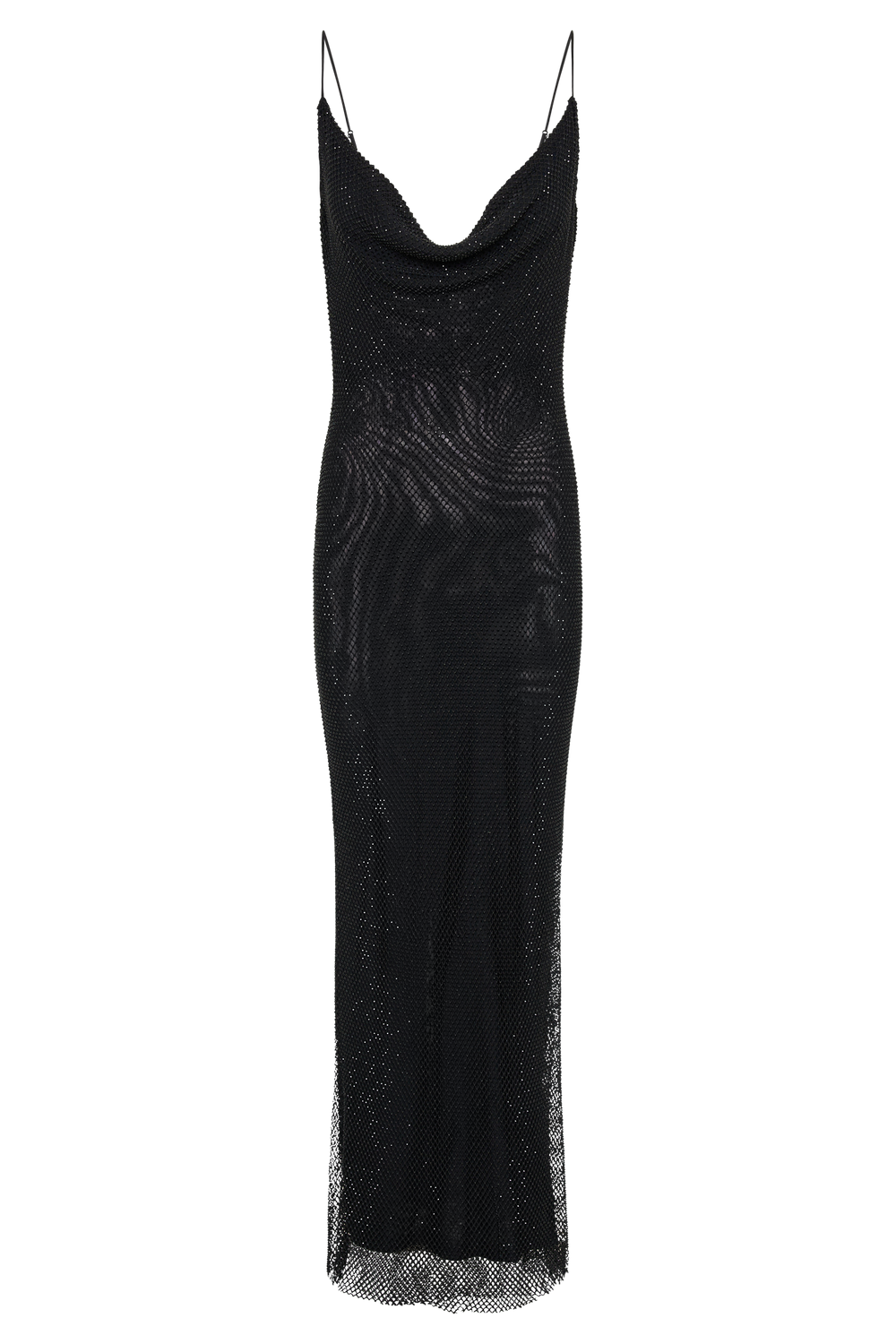 Madelaine Diamante Mesh Cowl Maxi Dress - Black