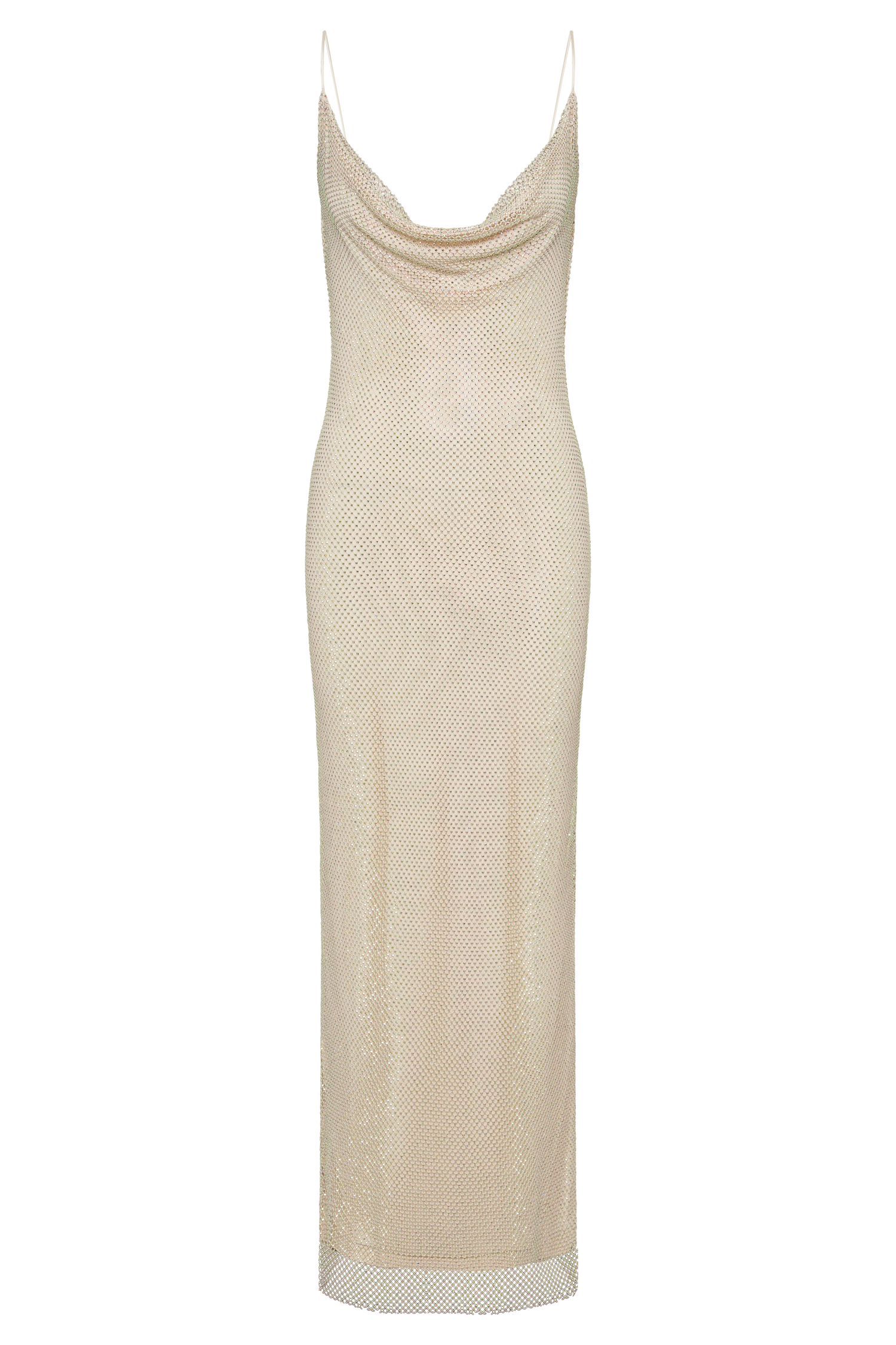 Madelaine Diamante Mesh Cowl Maxi Dress - Cream #11