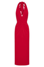 Osana Recycled Nylon Halter Midi Dress - Vermilion Red