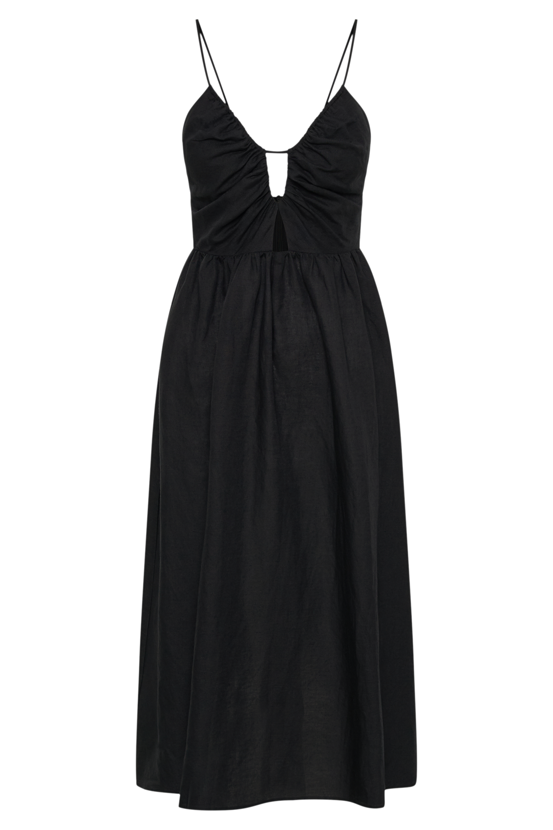 Magdelena Cut Out Linen Midi Dress - Black - MESHKI