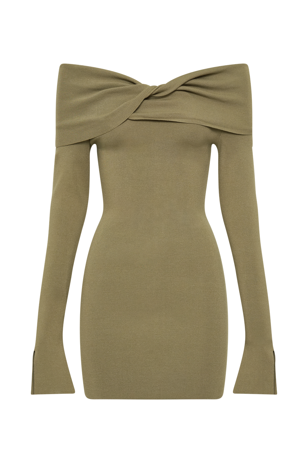 Clover Off Shoulder Knit Mini Dress - Olive