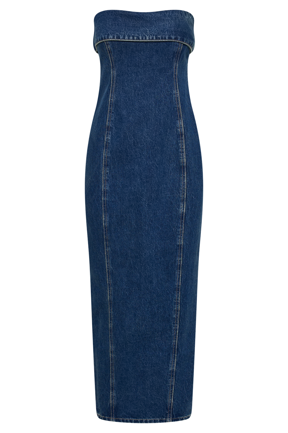 Katherine Strapless Denim Midi Dress - Dark Blue